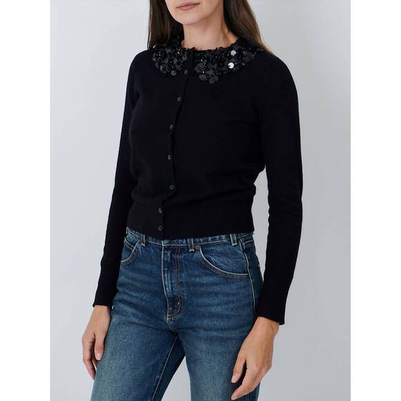 NEW ULLA JOHNSON margaux embroidered cashmere cardigan in noir